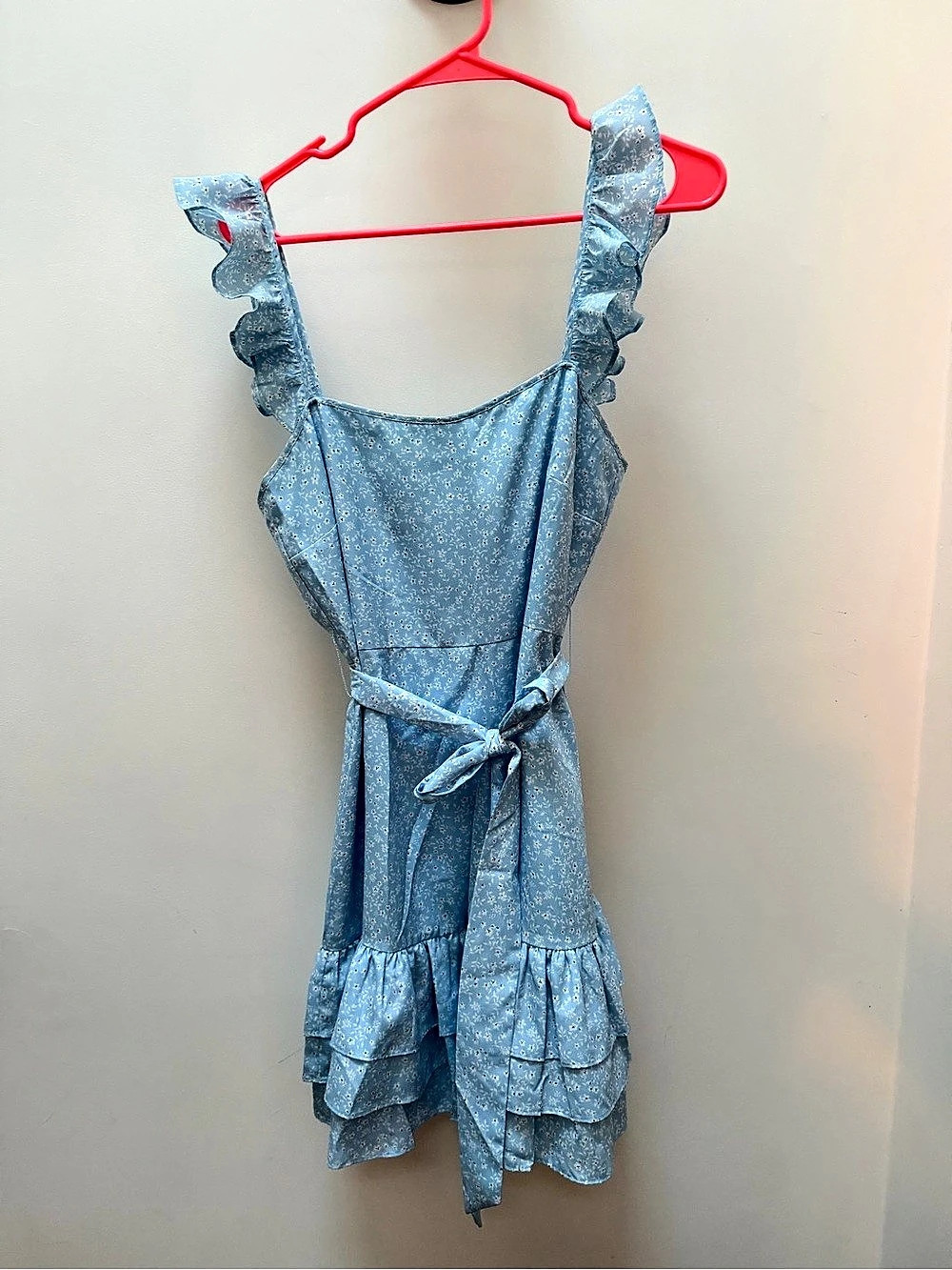 LIKELY Charlotte Mini Dress Floral Ruffle Strap Blue Size 6